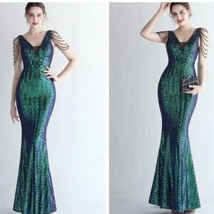 Chic Green and Blue Maxi Dress